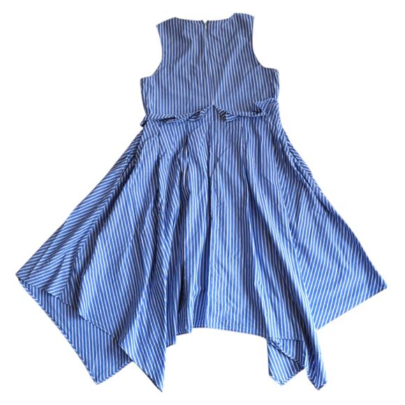Tahari Blue & White Pinstripe Handkerchief Hem Sleeveless Dress Petite Large - Picture 5 of 7